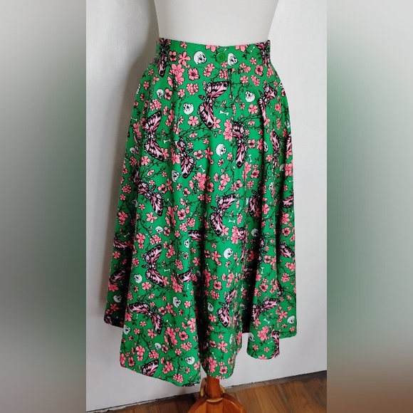 HELL BUNNY SKULL BUTTERFLY CIRCLE SKIRT NWOT - Picture 1 of 11